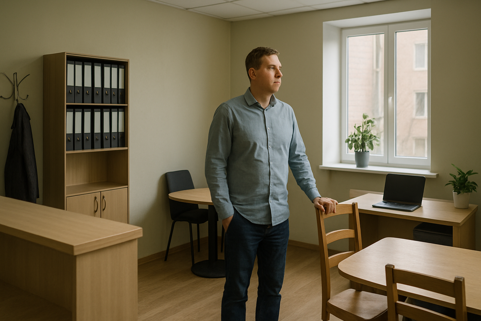 Общий план офиса компании услуг с зонами работы в дневном свете